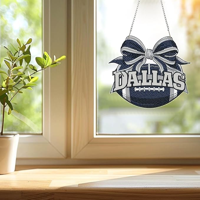 Rertcioph Football Diamond Art Hanging Kit for Adults, DIY Acrylic 5D Diamond Painting Hanging Ornament for Dallas Home Wall Decor and Gift