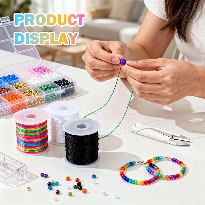 8pcs Elastic String Bracelet Making Kit, Stretchy Bracelet String (786 ft Total), 6 Rolls 1mm Stretch Cord with Scissors & 0.6mm Needle Threader for Beading and Jewelry Making.
