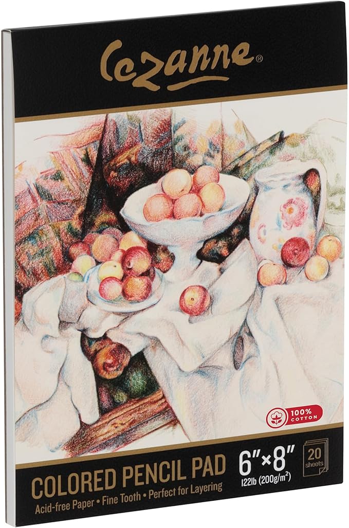 Cezanne 100% Cotton Colored Pencil Sketch Pad - 6x8, 20 Sheets, 122 lb. Fine-Tooth Paper, Art Supplies for Drawing Accessories, Supports Multiple Layers, Ideal for Graphite and Charcoal