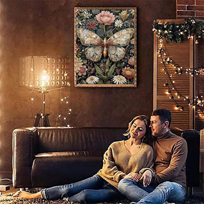 Stamped Cross Stitch Kits for Adults - Butterfly Flower Embroidery Kits for Beginners Adults,11 CT Patterns Dimensions Counted Cross Stitch Kits for Adults Arts Craft 12x16 inch