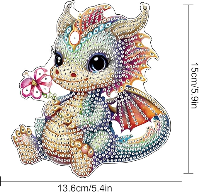 Cute Dragon Diamond Art Kits for Adults Hanging Sign, Special Shaped Diamond Painting Pendant Suncatcher, DIY 5D Crystal Rhinestone Dragon Diamond Art Ornament for Wall Door Window Home Decoration