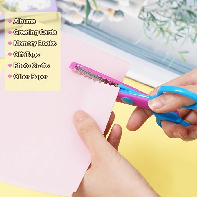 UCEC Craft Scissors Decorative Edge, ABS Resin Scrapbook Scissors with 8 Pattern, Safe Smoothly Cutting, Set of 8, Funny&Colorful