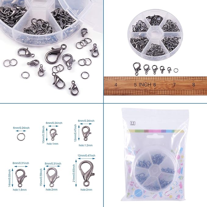 PH PandaHall Pandahall 1 Set Jewelry Making Kit with Zinc Alloy Lobster Claw Clasps and Open Jump Rings for Bracelet Necklace Jewelry Making (Gunmetal)