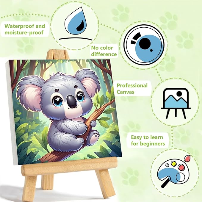 Reivworl Paint by Numbers Kit for Kids with Frame and Easel, Koala Paint by Number for Kids Age 6-8-12, Acrylic Paint by Numbers for Gifts and Home Decor (8X8inch)