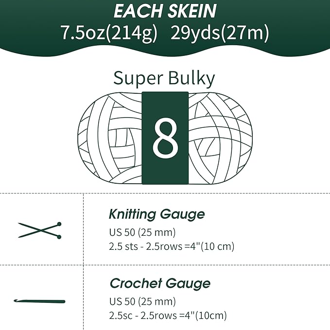 MABOZOO Assorted Chunky Yarn for Crocheting 8 Pack - Fluffy Jumbo Chenille, Soft Plush Bulky, Giant Thick Fuzzy for Hand or Arm Knitting - Green Multi (31.7 Yds, 8 Oz Each Skein)