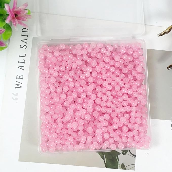 6mm Round Glass Beads for Jewelry Making, 900Pcs Glass Seed Beads for Bracelets, DIY Crafts (Light Pink)