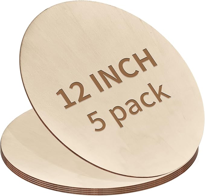 12 Inch Unfinished Wood Circles for Crafts, Wood Rounds Plaques for Cricut Crafts, Wooden Discs for Door Hanger Sign, Painting, Wood Burning, Christmas Home Décor(5Pcs Circle w/o Holes)