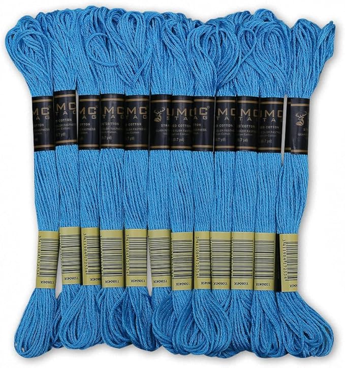 Pack of 12 Premium Embroidery Thread | 100% Egyptian Cotton Premium Skeins | Cross Stitch Embroidery Floss | Oeko TEX Certified Stranded Cotton | Ideal for Arts & Crafts (Electric Blue 433)