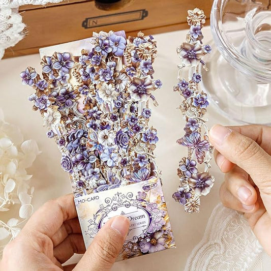 60pcs Vintage Flowers Scrapbook Kit Embossed Flower Stickers for Scrapbooking Journaling Scrapbook Stickers Aesthetic Long Strip Floral Sticker Pack Junk Journal Supplies Self-adhesive Decoupage Paper