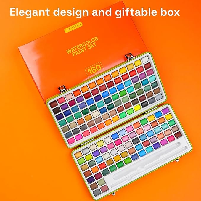 ARTISTRO 50 Metallic Colors Watercolor Paint Set - Portable Paint Set with Palette and Brush Pens - Travel Water Color Kit for Adults, Professionals, Kids - Art and Painting Supplies - Christmas Gift