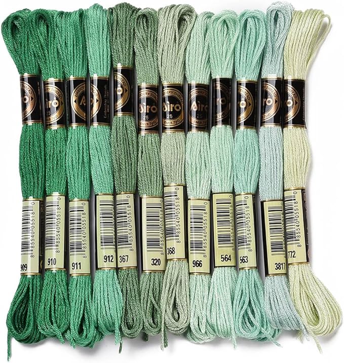 12 Skeins 105 Yards 6 Ply Variegated Embroidery Thread Floss Green Gradient Crewel Friendship Bracelet String Cross Stitch Floss Yarn Thread Bulk for Hand Sewing Jewelry Needlecraft Knitting