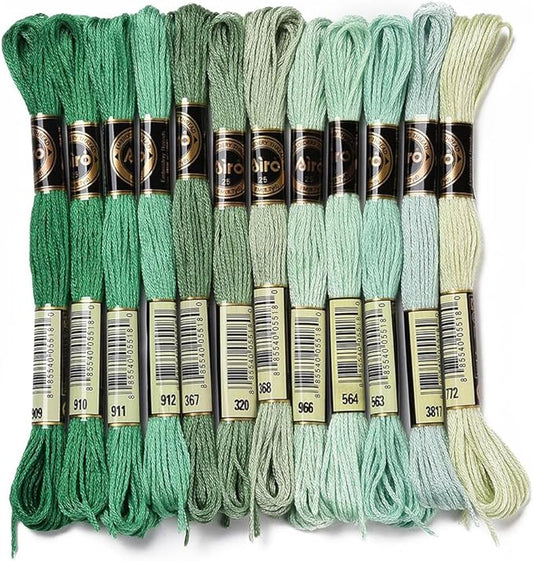 12 Skeins 105 Yards 6 Ply Variegated Embroidery Thread Floss Green Gradient Crewel Friendship Bracelet String Cross Stitch Floss Yarn Thread Bulk for Hand Sewing Jewelry Needlecraft Knitting