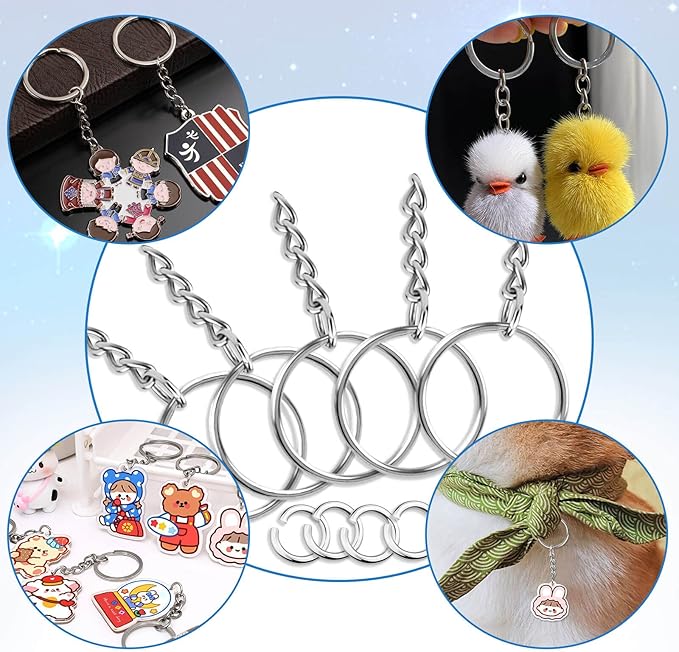 Paxcoo 50Pcs Keychains with Chain and 50 Pcs Jump Rings, Keychain Rings Kit Findings Bulk for Keychain Making Supplie DIY Crafts