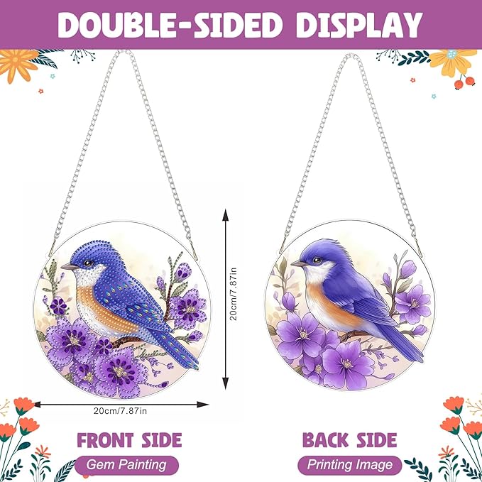 NAIMOER Diamond Art Hanging Kits for Adults Bird, 5D Special Shaped Rhinestone, DIY Acrylic Diamond Art Painting Window Pendants Home Garden Wall Hanging Ornament Kits, Double Sided