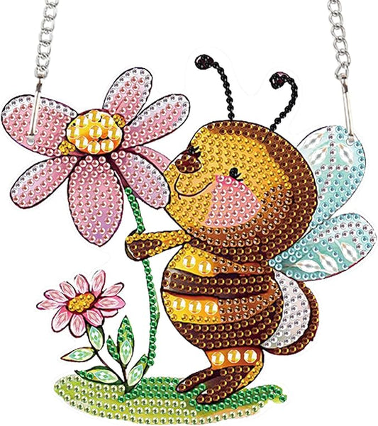 AiYuanzsh 5D Animal Bee Diamond Art Painting Kits Hanging Pendants Wall Art Flowers Point Drill Crystal Diamond Art Window Pendants Home Garden Wall Door Birthday Festival Gifts