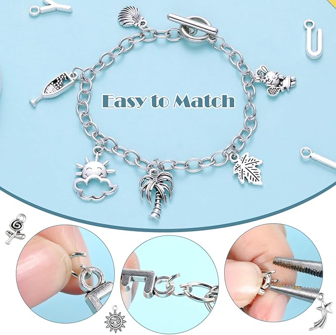 Highergo 469 Pcs Bangles Bracelet Making Kit Link Chain Bracelet Charms with OT Toggle Clasp DIY