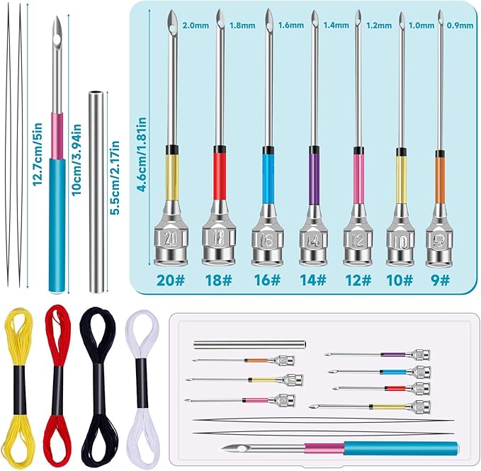 8 Pcs Embroidery Stitching Kit - Punch Needles, Cross Stitch Tools with 4 Colors Thread