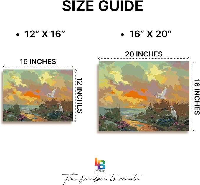 Ledgebay DIY Paint by Numbers Kit for Adults Framed Canvas: Beginner to Advanced Paint by Numbers Kit, Kits Include Acrylic Paint Set Brushes Tabletop Easel (Morning Glory 16" x 20" Framed)