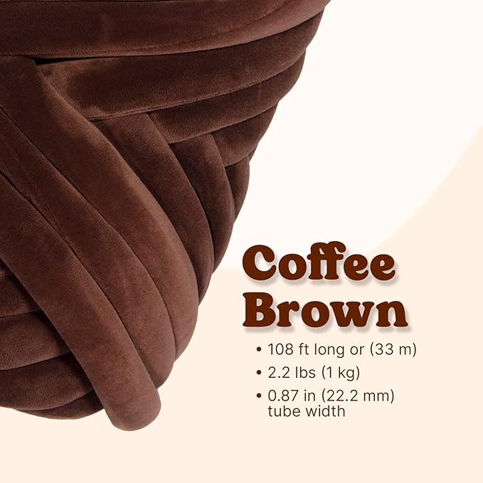 Ultra Soft 2.2 LBS (1kg) Chunky Yarn for Hand Knitting, Lush Velvet Fabric Tube Yarn to Make Handbags, Pillows, Blankets, Crafts (Coffee Brown)