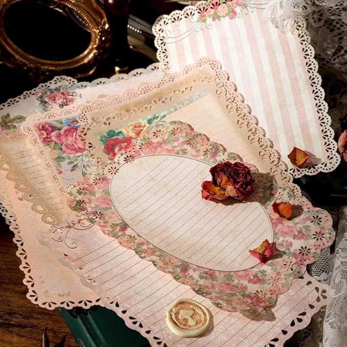 30 Sheets Lace Edged Vintage Scrapbook Paper, Assorted Set - 3 Pack Background Decorative Paper Ephemera for Junk Journaling Supplies, Scrapbooking, Collage, Stationery Letter Writing