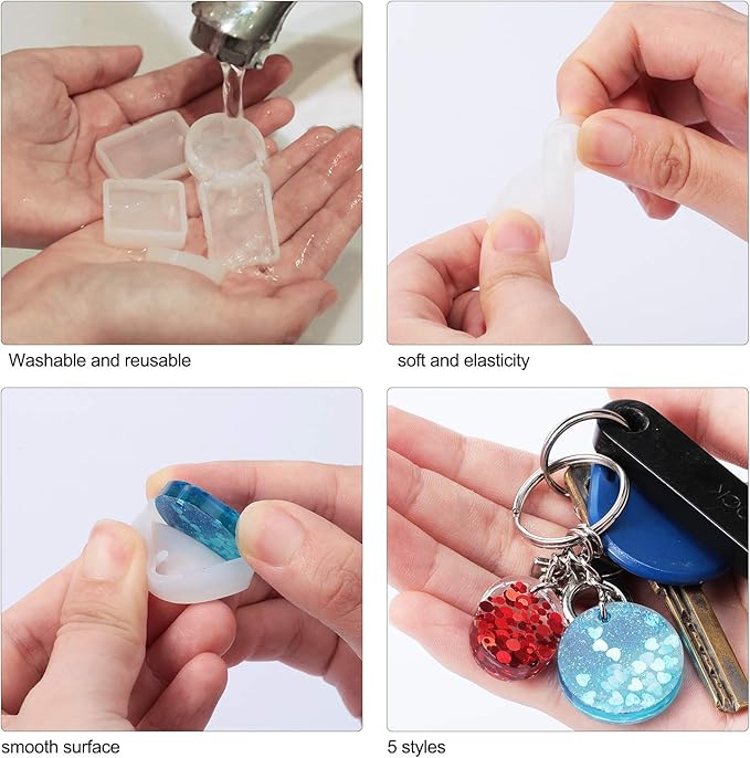 WILLBOND 67 Pieces Resin Keychain Mold Set, Jewelry Pendant DIY Epoxy Casting Mold with Keychain Rings, Dried Flower and Round Sequins for DIY Craft Making Supplies
