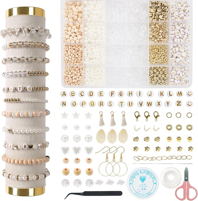 TOIPINIO Bracelet Making Kit Jewelry Making Supplies Kit Natural Stone Beads for Irregular Natural Stone with for DIY Craft-1736 PCS Friendship Bracelet/Necklace/Earrings for Adults (Clear Crystal)