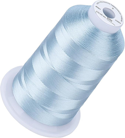 Simthread 5500Yds Embroidery Thread, 5000M High-Yardage 40WT 100% Polyester Thread – 170+ Vivid Colors, High-Speed Rated – Compatible with Brother, Singer, Janome & More - Powder Blue S059
