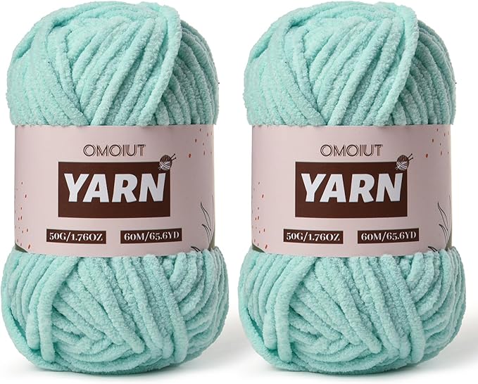 2 Packs Plush Chenille Chunky Crochet Yarn - Baby Yarn for Crocheting Soft - Velvet Yarns Knitting for Blankets Crafts - Fluffy Amigurumi Yarns 100g/131yds (2 Aqua Green)