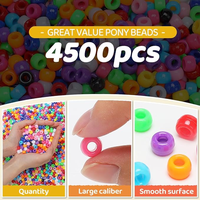 pony beads 2.5 lb – 4500+ dark blue 6x9mm plastic kandi beads in handle bucket for craft supplies, jewelry making, bracelets, hair braiding & diy projects