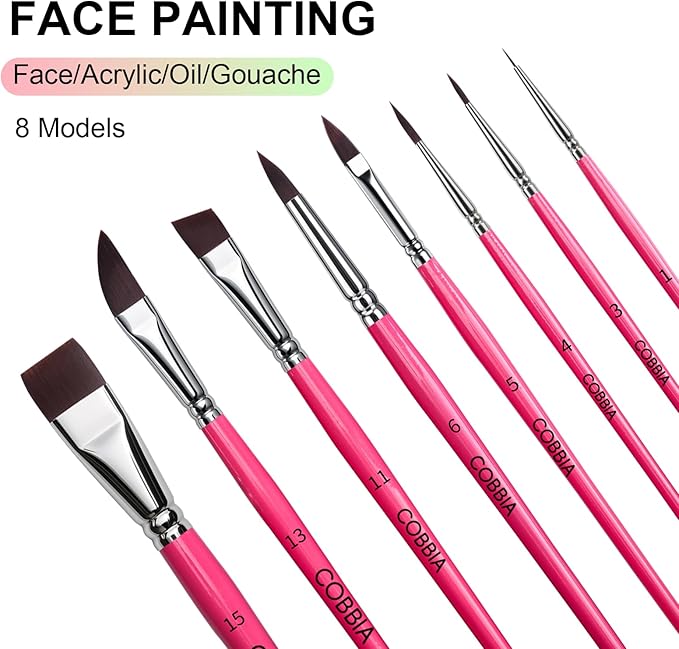 Face Paint Brush Set, 8pcs Artist Brushes for Body Face Painting,Acrylic Painting Watercolor Oil Gouache – Perfect for Artists, Performers, Party Makeup