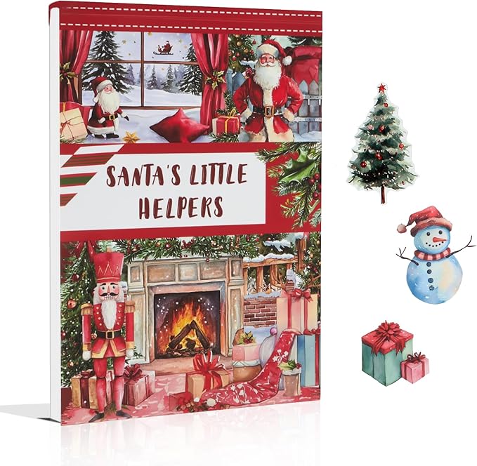 Christmas Santa's Little Helpers Journaling Stickers for Junk Journals Supplies, Pre-Cut Xmas Holiday Sticker Book for Card Making, Planner, Bujo, Scrapbooking, Collage