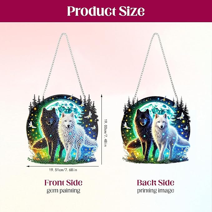 Masendp Timberwolf Diamond Art Pendant Kit, 5D DIY Special Shape Diamond Art Kit for Adults, Crystal Rhinestone Wolf Diamond Painting Animal Gem Artist Home Decorations