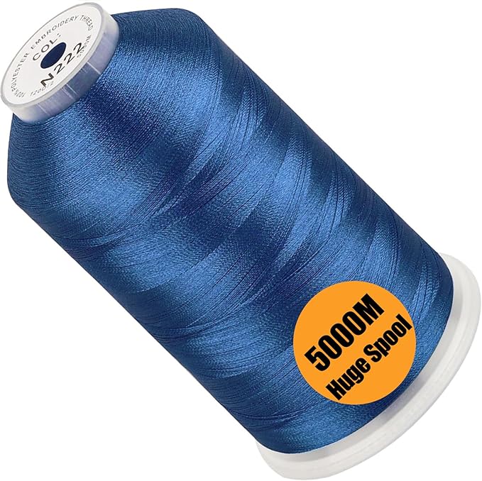 New brothread - Single Huge Spool 5000M Each Polyester Embroidery Machine Thread 40WT for Commercial and Domestic Machines - Ocean Blue(Janome Color)