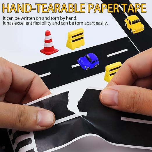 3 Rolls Roadway Tape, Race Cars Decorations for Kids Birthday Party, Race Track Tape Easy to Stick and Tear Without Leaving Any Traces, 2 Inch Wide 49 FT Long 2 Types of Road Tape