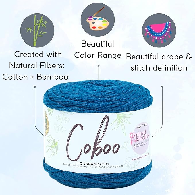 Lion Brand Coboo Steel Blue 835-109 (6-Skeins - Same Dye Lot) DK Light Worsted #3 Cotton, Bamboo Yarn for Crocheting and Knitting with Project Bag