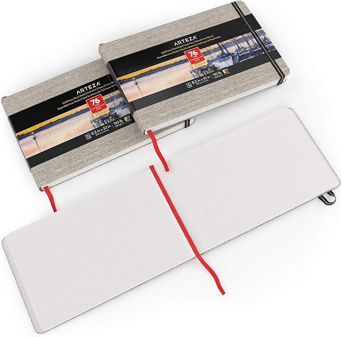ARTEZA Watercolor Books, Pack of 3, 8.3 x 5.1 Inches, 76 Pages Each, 110 lb / 230 GSM, Cold Press, Dual-Sided, Acid-Free Linen-Bound Hardcover Books for Watercolor and Mixed Media