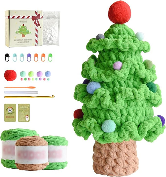KUDOS Christmas Tree Crochet Kit - Holiday Crochet Set with Christmas Beads and Decorations for Beginners, Crochet Kit with All Accessories & Tutorial, Christmas Crochet for Family