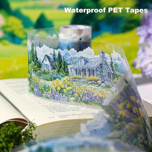 6 Rolls Scenic Landscape PET Tape, Seamless Countryside and Mountain Views Decorative Scrapbook Supplies for Journaling Planners and Creative Crafting