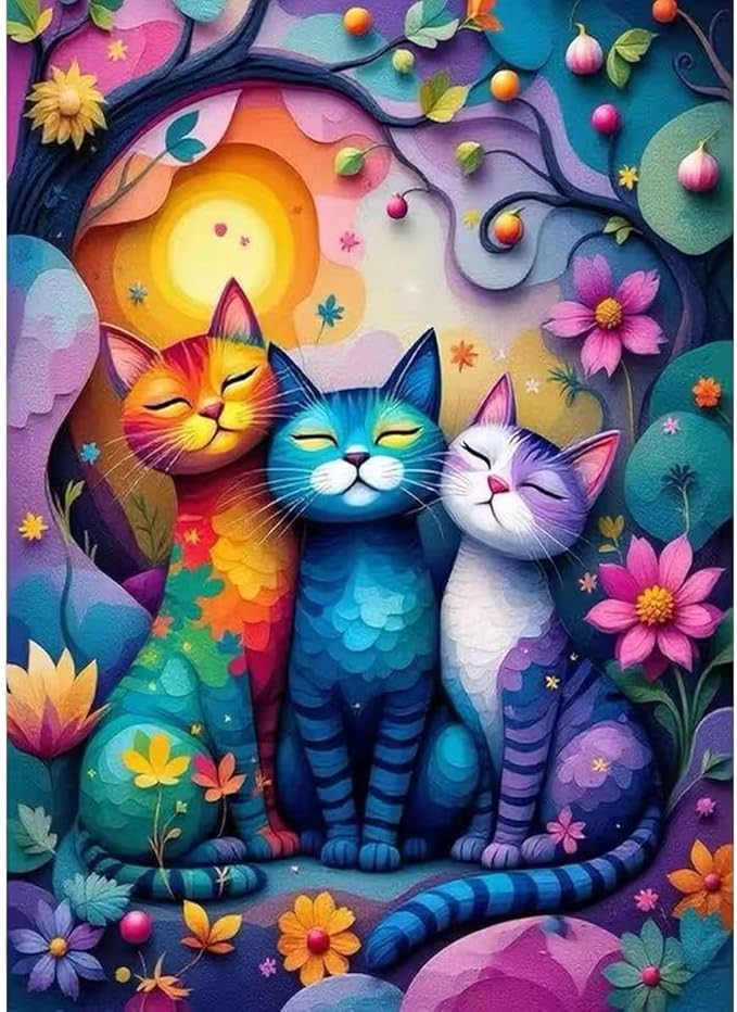 GEMFAMILY Animals Diamond Art Kits for Adults,5D Diamond Painting Kits for Colored Cat,DIY Full Drill Paint with Diamonds Pictures Gem Art for Home Wall Decor12 X 16Inch