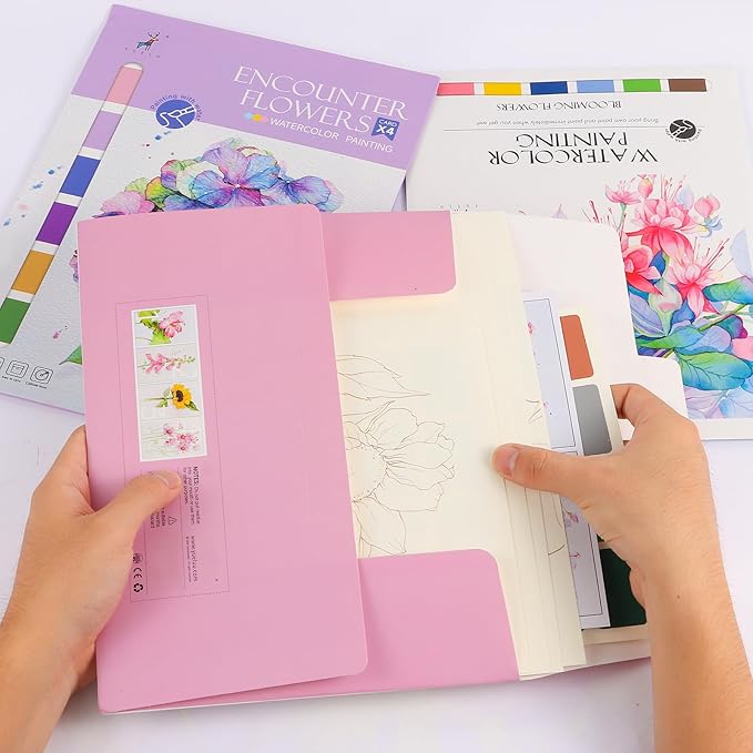 3 Pack Flowers Watercolor Coloring Books for Adult Teenager Watercolor Paint Book Water Color Paint Sets for Kids Coloring Books for Women Water Colors Paint Kids Pocket Hand Book Stocking Goodie Bag