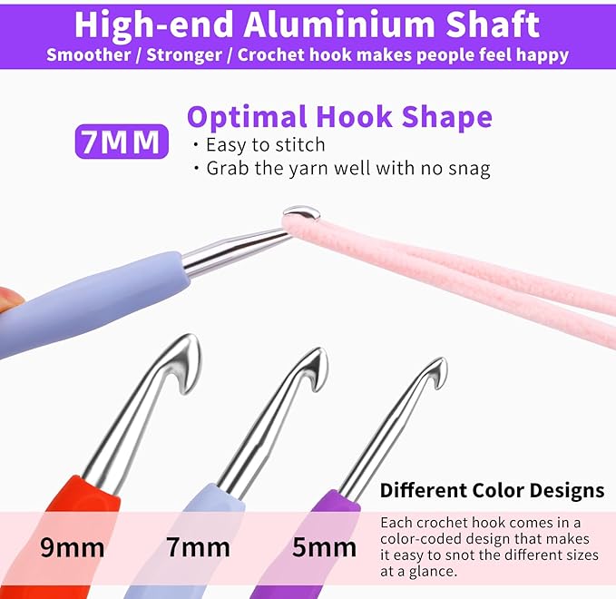 Iuuidu 3PCS Crochet Hooks, Ergonomic Handle Crochet Hooks for Arthritic Hands 3Size, Extra Long Crochet Needles for Beginners, Comfortable Smooth Knitting Needles for Handmade DIY Multicolor