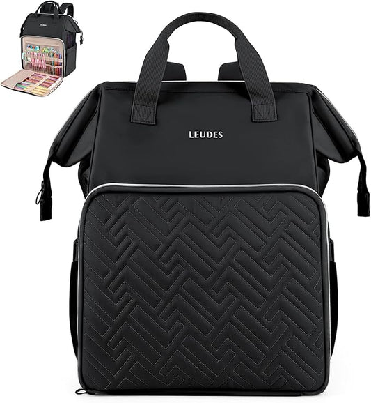 Leudes Knitting Bag Backpack,Yarn Storage Organizer Large Crochet Bag Tote Christmas Gift Yarn Holder Case for Carrying Projects,Knitting Needles (Black)