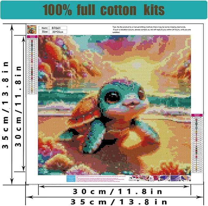 Turtle Stamped Cross Stitch Kits for Adults Beginner, Setting Sun Cross Stitch Kits Printed Stitching Patterns Dimensions Needlepoint Art Crafts Embroidery Kits for Adults Beginners 14x14 inch ﻿