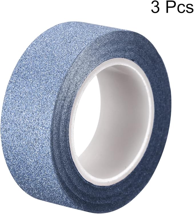 MECCANIXITY 0.6inch x 32.8ft Glitter Tape, Decorative Craft Tape Self Adhesive Stick 1.5cmx10m Blue for Scrapbook, DIY Arts, Gift Wrapping Pack of 3