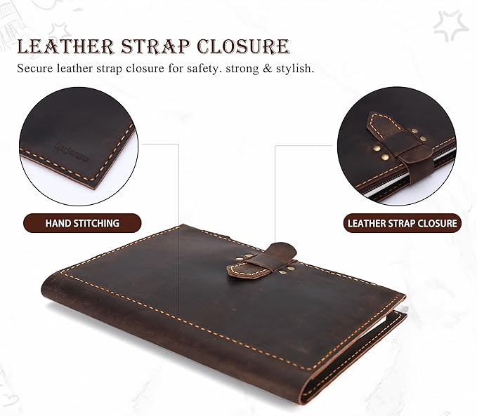 Leather Sketchbook Cover for A5/5.5"x8.5" sketch pads - Handmade Genuine Leather Artist Case with Pencil Holder & Zipper Pocket, Professional Drawing Supplies (D.Brown, 5.5"x8.5")