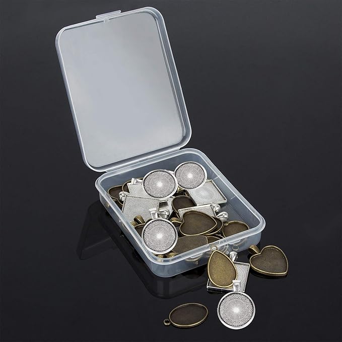 HOMEIDOL Resin Jewelry Molds Pendant Trays Making Kit with 30Pcs 5 Styles Metal Pendant, 1Pc Silicone Epoxy Molds, Earring Posts, Dried Flowers,Wax Rope Necklace, Finger Protector and Tweezers