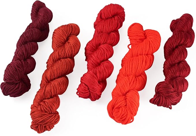 Cheriswelry 5 Skeins Red Theme Acrylic Fiber Yarn for Knitting 2mm Soft Craft Sewing Cord Threads for Weaving Multicolor Skeins Yarn kit for Crochet Beginners Adults