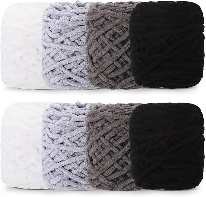 Buryeah 8 Pack Chunky Chenille Yarn for Crocheting Soft Thick Fluffy Yarn for Hand Knitting Bulky Velvet Blanket Plush for Weaving DIY Crafts Each 3.5 oz 55 Yards (Dark Series)