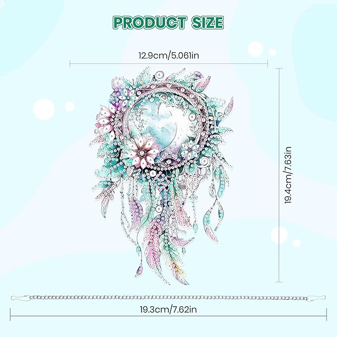 MOGTAA Dream Catcher Diamond Art Hanging Pendant Kits, 5D Special Shape Diamond Art Kits for Adults, Crystal Rhinestones Flowers Diamond Painting Gem Art for Home Garden Wall Decor