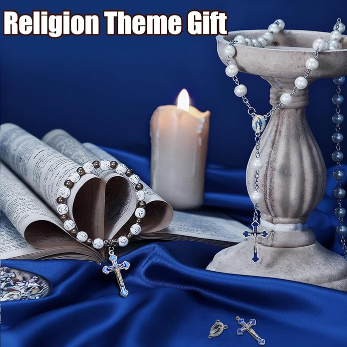 Rosary Making Kits Supplies Cross and Center Medal Charm Alloy Picture Religious Charms Crucifix Pendant for DIY Jewelry Making Prayer Bracelet Necklace Earring
